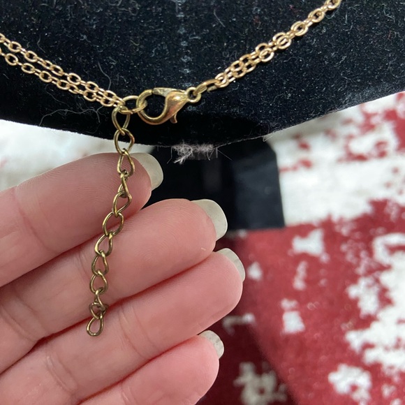 Gold Tone Layer Necklace With Solitary Rhinestone on each Layer. - Picture 3 of 3